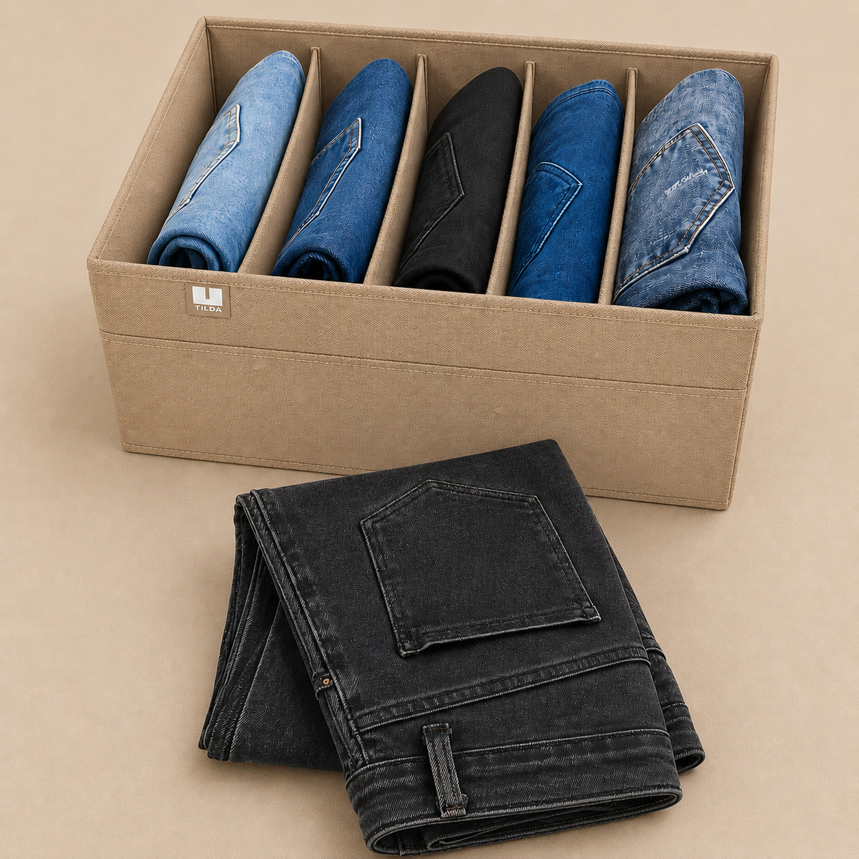 Boite rangement 5 compartiments , Djeans,  serviette de bain, pulls - A2R Shop